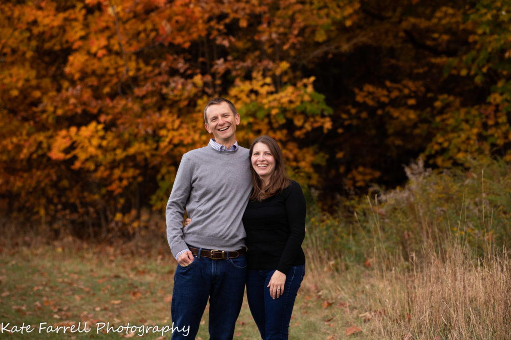 Happy Couple on a fall afternoon. Image credit: Kate Farrell a professional photographer in Vermont.