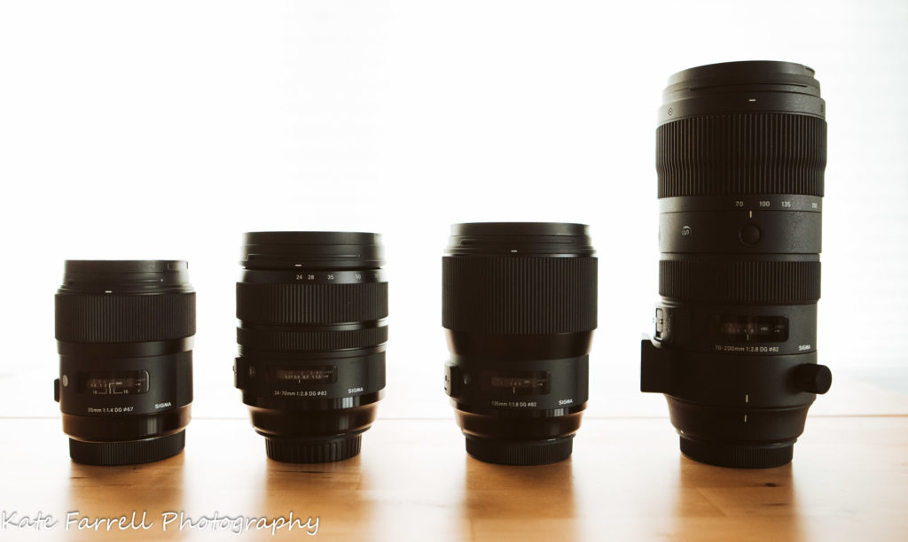 Four lenses used by Kate Farrell Photography.