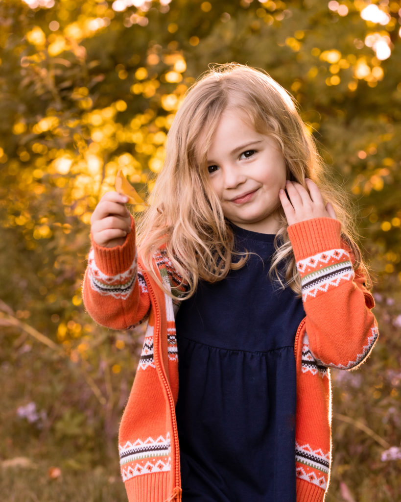 Portrait of a 4 year old in the fall foliage - Vermont Outdoor Family Photography