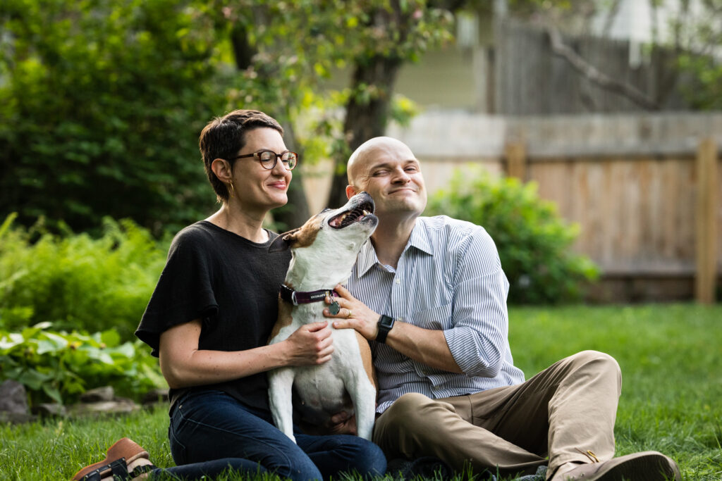 Mom, Dad and an older dog at a Vermont Family portrait session